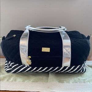 Luv Betsey Johnson Quilted Striped Black White Silver Overnight Duffel Bag